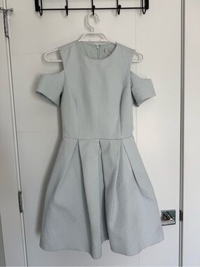 RW&CO. Light Blue Textured Dress with Cold-Shoulder Detail
